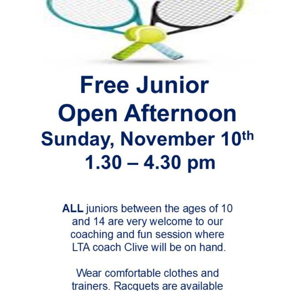 Junior Tennis Afternoon – Sunday November 10th